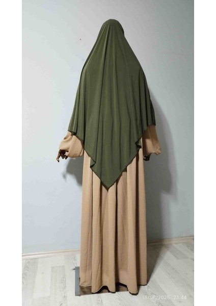 Maksi Boy Sandy Sufle Khimar Hazır Hijab Eşarp Haki modelleri