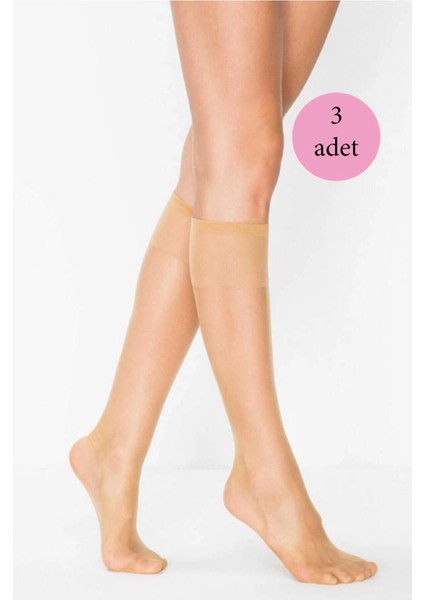 3 Adet Kadın Diz Altı Parlak Fit 15 Denye Çorap Ten
