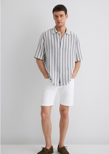 Çizgili Ekru Gömlek 0211540-70055