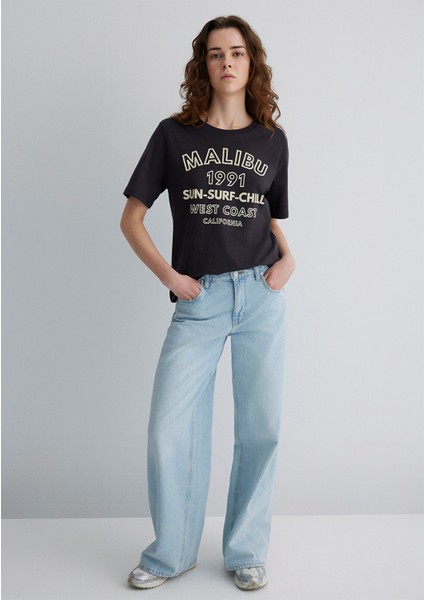 Malibu Baskılı Antrasit Tişört 1613184-70087