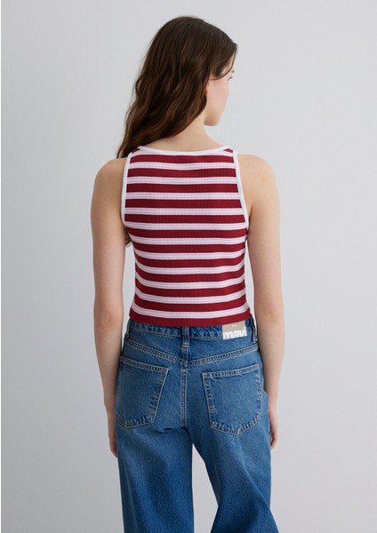 Bordo Çizgili Crop Atlet 1613086-89810