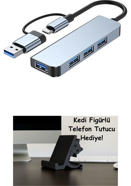 USB Çoğaltıcı Dönüştürücü Adaptör Port Type C USB 3.0 Hub For Mac Book Pro Air Otg USB 3.0 Adapter Type-C Çevirici USB Hub - (Kaliteli ve Hızlı) (4 In 1 Otg)