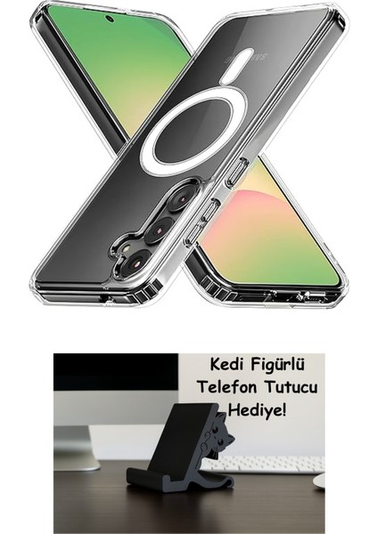 Samsung Galaxy A56 Için Şeffaf Kılıf Magsafe Aksesuarları ile Uyumlu Arkası Sert Pc Köşeleri Darbe Emici Silikon A56 Için Kılıf Sararmaya Dayanıklı Kalın Koruyucu Güçlü Manyetikli A56 Kılıf