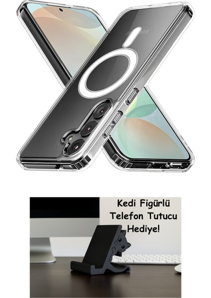 Samsung Galaxy S24 Fe Için Şeffaf Kılıf Magsafe Aksesuarları ile Uyumlu Arkası Sert Pc Köşeleri Tpu Darbe Emici Silikon Sararmaya Dayanıklı Kalın Koruyucu Güçlü Manyetikli Hybrid Kılıf