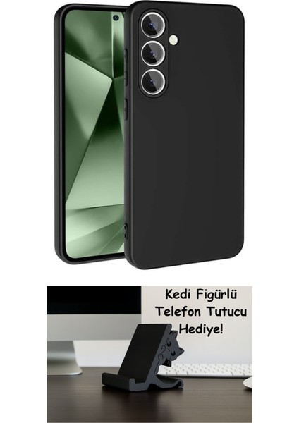Aksesuar Samsung Galaxy S25 Fe ile Uyumlu Içi Kadife Kamera Korumalı Lansman Silikon Kılıf Ince Yapılı Tam Koruma Sağlayan Kamera Korumalı Kılıf (Siyah)