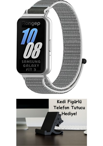 Samsung Galaxy Fit 3 Ile Uyumlu Hasırlı Kumaş Kordon Terleme Yapmayan Cildi Tahriş Etmeyen Nefes Alabilir Yapılı Kademeli Cırt Cırt Tasarımlı Deformasyona Dayanıklı Rahat Kayış