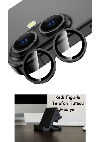 iPhone 16/16 Plus Için Kamera Koruyucu Iphone Alüminyum Alaşım Çerçeveli Tempered Glass iPhone Kamera Lens Koruyucu (Siyah)