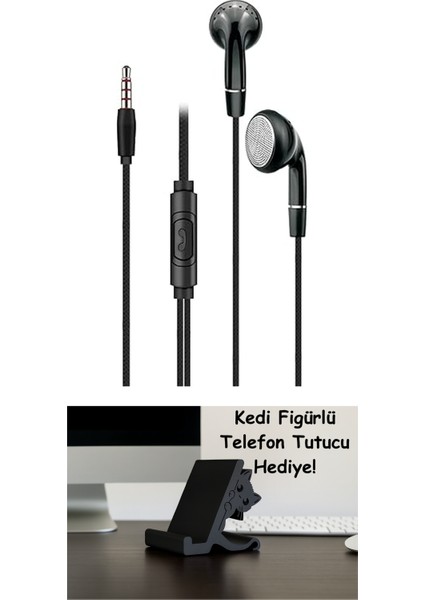 K105 Stereo 130 cm Klasik Çivi Jack Efsane Düz Model Dahili Mikrofonlu Kablolu Hifi Hd Ses Kablolu Kulaklık (Siyah)