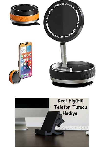 Uruchı Manyetik Araç Telefon Tutucu 360° Döner Başlık – Mekanik Vakumlu Güçlü Sabitleme, Silikon Kaymaz Tutuş, Mag-Safe Uyumlu, Tüm iPhone Serisi ile Uyumlu, Araç Içi Telefon Stand, Siyah