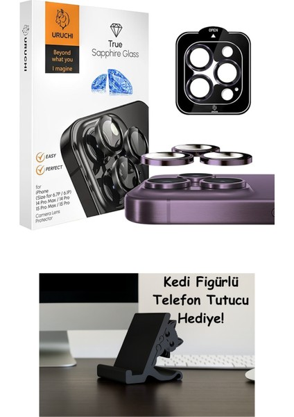 Uruchı Uruchı iPhone 17 Pro / 17 Pro Max / 16 Pro/16 Pmax / 15P/15PM / 14P/14PM Safir Premıum Kamera Lens Koruyucu, [orijinal Tasarım] Çizilmez 9h Temperli Cam Kamera Ekran Koruyucu, Metal Lens, Mor