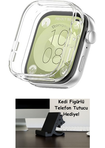 Huawei Watch Fit 3 Için 360° Kasa Koruyucu Kılıf Yumuşak Tpu Ekran Koruyuculu Dokunmatiği Etkilemeyen Saatin Çevresini Tam Kavrayan Darbelere Karşı Silikon Koruyucu (Şeffaf)