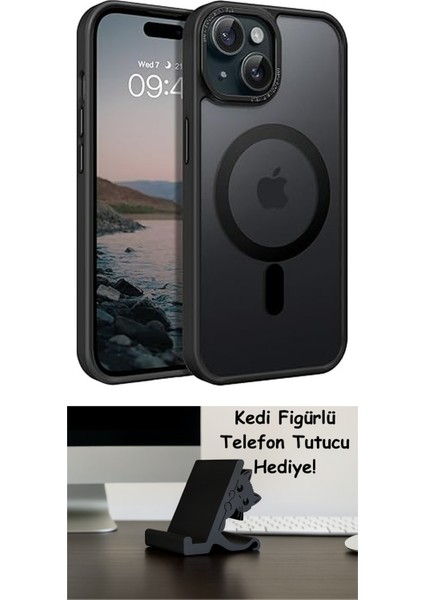 iphone Için Uyumlu Telefon Kılıfı Magsafe ile Uyumlu Kamera Korumalı Mat Şeffaf Görünümlü iPhone Telefon Kılıfı (Siyah, iPhone 13/14)