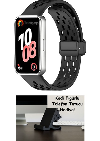 Huawei Band 10-9-8 ile Uyumlu Delikli Tasarım Air Loop Silikon Kordon Manyetik Toka Mekanizmalı Nefes Alabilirlik Sağlayan Deformasyona Karşı Dayanıklı Yumuşak Saat Kayışı