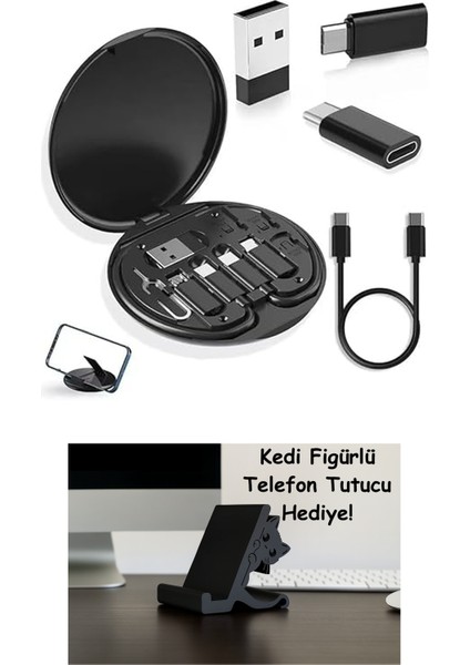 Home 60W Destekli 5'i 1 Arada Seyahat Kablo Seti – USB Type-C, Micro USB Şarj Kablosu ve Dönüştürücü Adaptörlü Mini Kablo Kutusu, Kompakt Seyahat Kiti