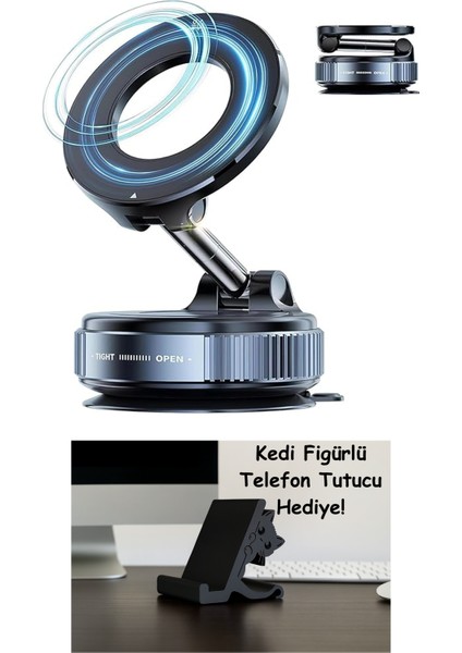 K007 Araç Telefon Tutucu ve Standı Katlanabilir 360 Derece Her Yöne Dönebilir Vakum Magnetic Kilitli Mıknatıslı 5 kg Taşıma Kapasiteli Şık ve Kaliteli Sağlam Çok Güçlü ve Tüm Yüzeylere Uygundur