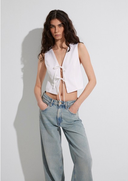 Ekru Keten Bluz 1211103-70057