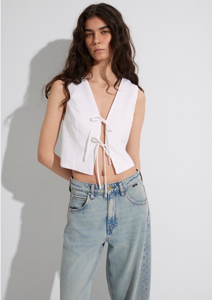 Ekru Keten Bluz 1211103-70057