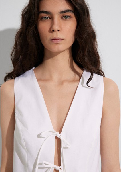 Ekru Keten Bluz 1211103-70057