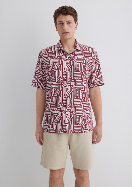 Baskılı Bordo Gömlek 0211536-89926