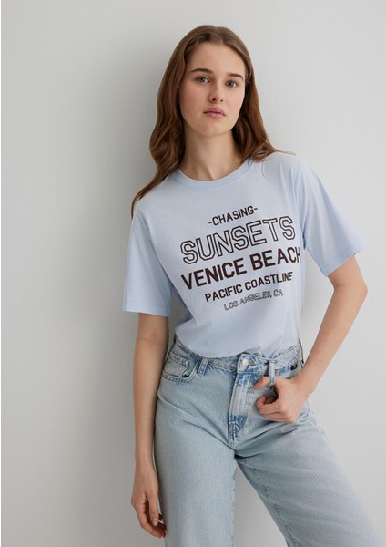 Baskılı Mavi Tişört 1613182-89201