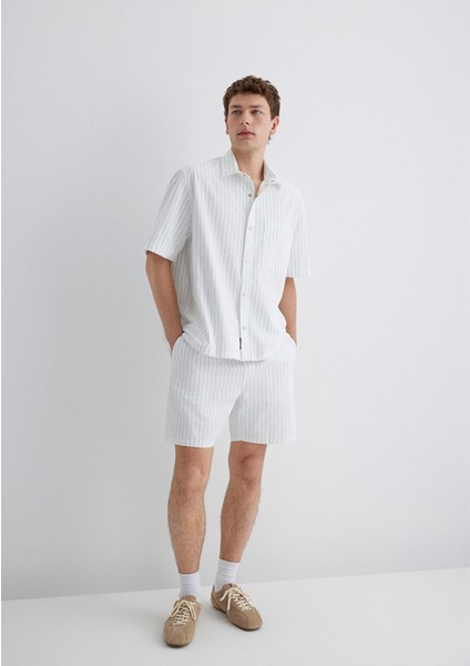 Mavi Çizgili Beyaz Şort 0410261-85440