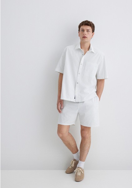 Mavi Çizgili Beyaz Şort 0410261-85440