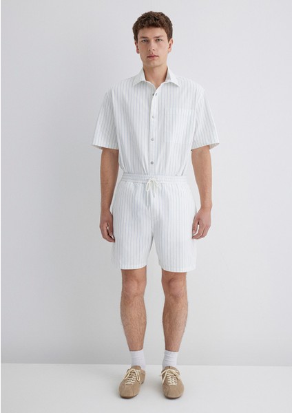 Mavi Çizgili Beyaz Şort 0410261-85440