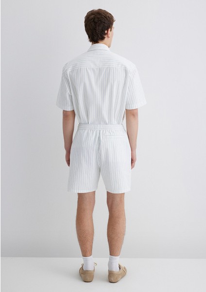Mavi Çizgili Beyaz Şort 0410261-85440