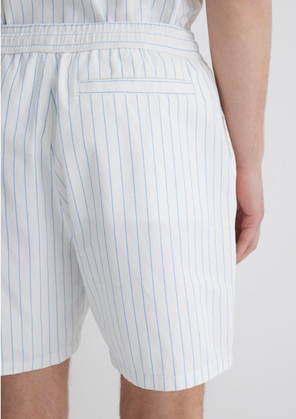 Mavi Çizgili Beyaz Şort 0410261-85440
