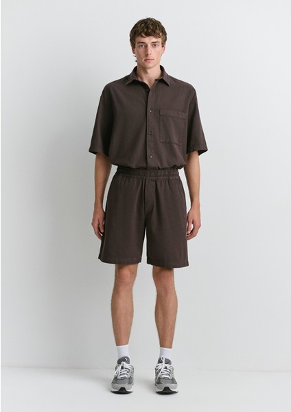 Keten Karışımlı Kahverengi Şort 0410278-86683