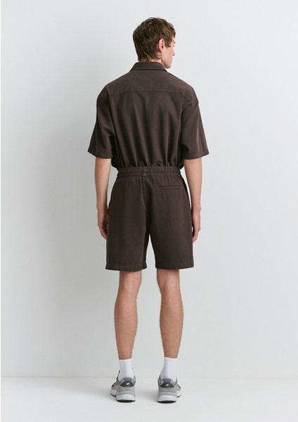 Keten Karışımlı Kahverengi Şort 0410278-86683