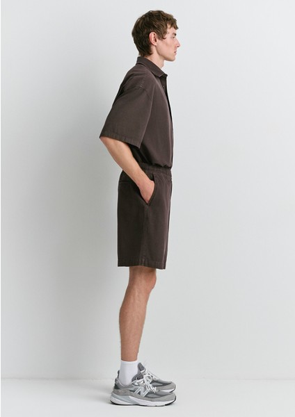 Keten Karışımlı Kahverengi Şort 0410278-86683