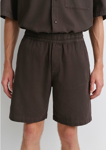 Keten Karışımlı Kahverengi Şort 0410278-86683