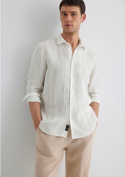 Yeşil Çizgili Ekru Gömlek 0211525-71481