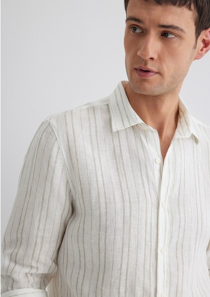 Yeşil Çizgili Ekru Gömlek 0211525-71481