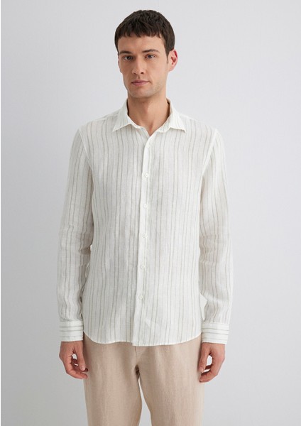 Yeşil Çizgili Ekru Gömlek 0211525-71481