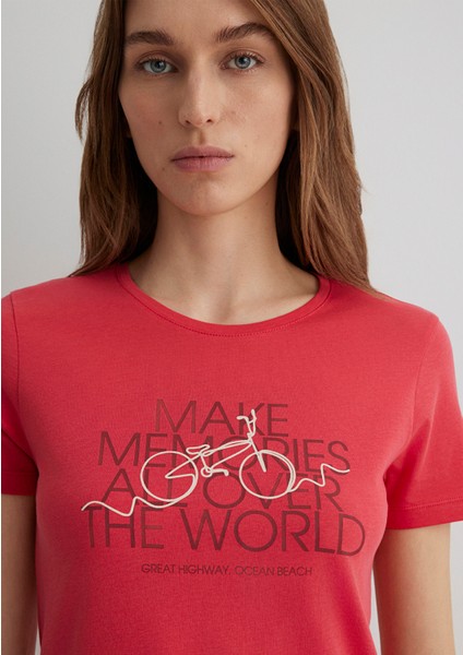 Bisiklet Baskılı Kırmızı Tişört 1613190-71083