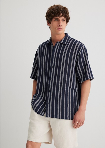 Çizgili Lacivert Gömlek 0211541-70490