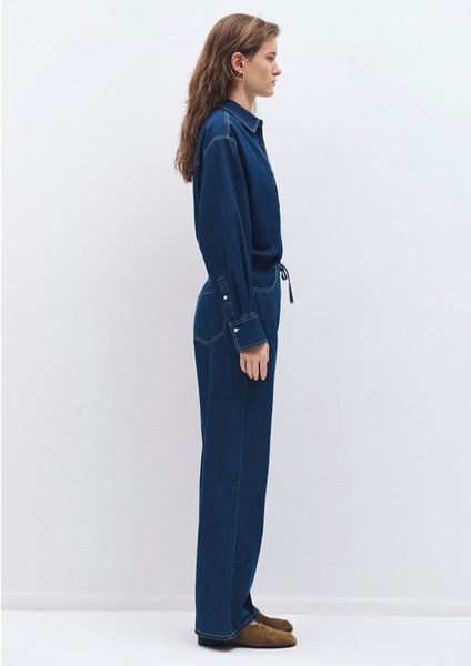 Beli Bağcıklı Lacivert Denim Pantolon 1010997-85481