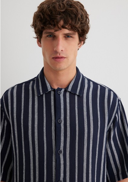 Çizgili Lacivert Gömlek 0211541-70490