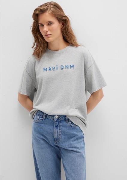 Mavi Baskılı Gri Tişört 1613146-83096