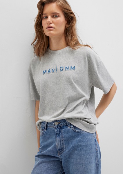 Mavi Baskılı Gri Tişört 1613146-83096