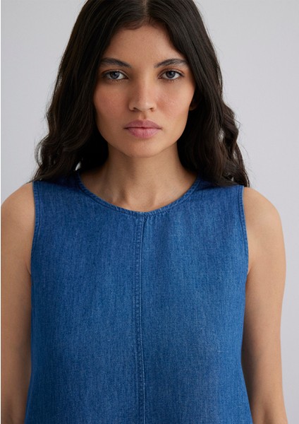 Keten Karışımlı Indigo Elbise 1310668-82052