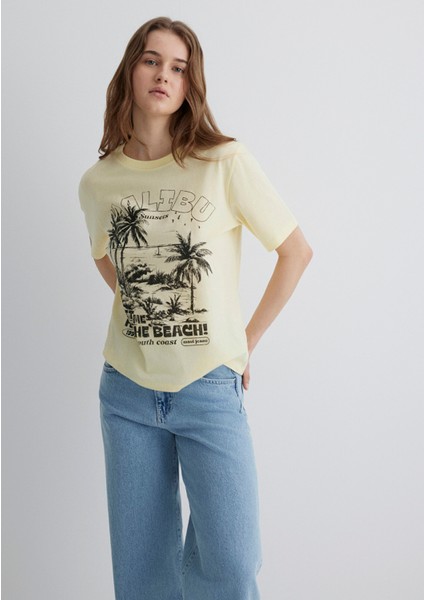 Palmiye Baskılı Sarı Tişört 1613179-71310