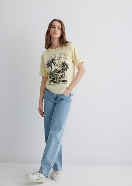 Palmiye Baskılı Sarı Tişört 1613179-71310