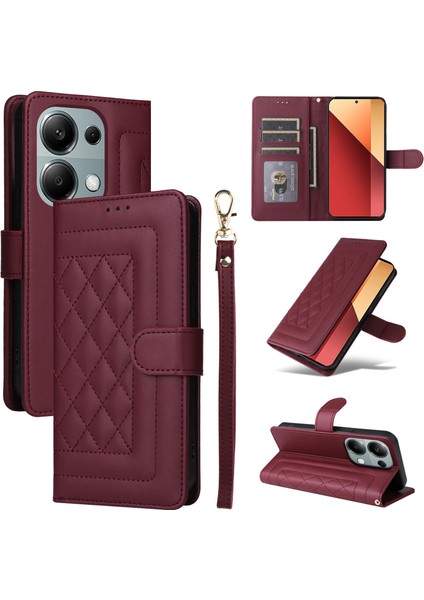 Xiaomi Redmi Note 13 Pro 4g Için El Kayışı ve Kart Yuvalı Premium Deri Cüzdan Kılıf-Kırmızı (Yurt Dışından)