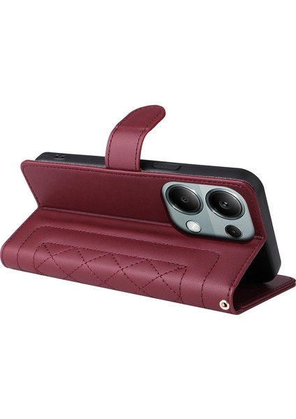 Xiaomi Redmi Note 13 Pro 4g Için El Kayışı ve Kart Yuvalı Premium Deri Cüzdan Kılıf-Kırmızı (Yurt Dışından) modelleri