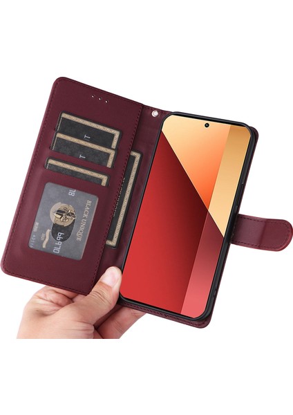 Xiaomi Redmi Note 13 Pro 4g Için El Kayışı ve Kart Yuvalı Premium Deri Cüzdan Kılıf-Kırmızı (Yurt Dışından) indirimleri