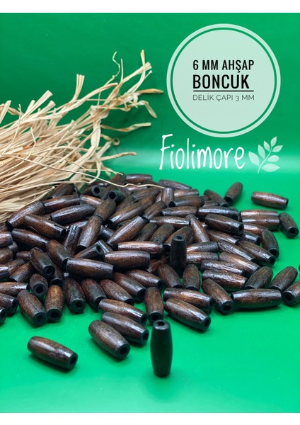 6 mm Kahverengi Uzun Arpa Ahşap Boncuk (50 Gram 100 Adet) Iç Delik 3 mm Bileklik Çanta Kolye Makrome