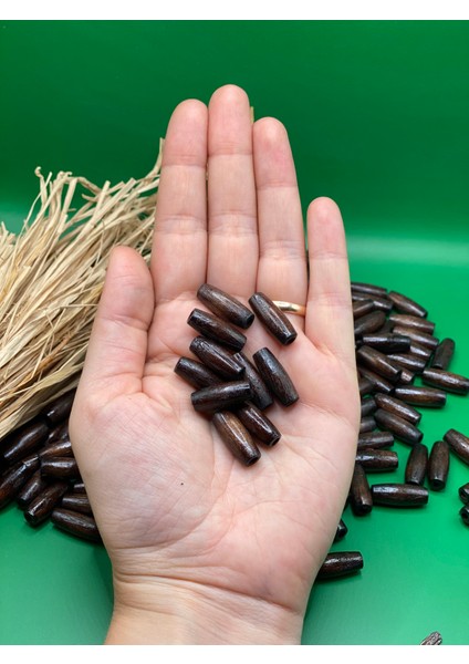 6 mm Kahverengi Uzun Arpa Ahşap Boncuk (50 Gram 100 Adet) Iç Delik 3 mm Bileklik Çanta Kolye Makrome fiyatları